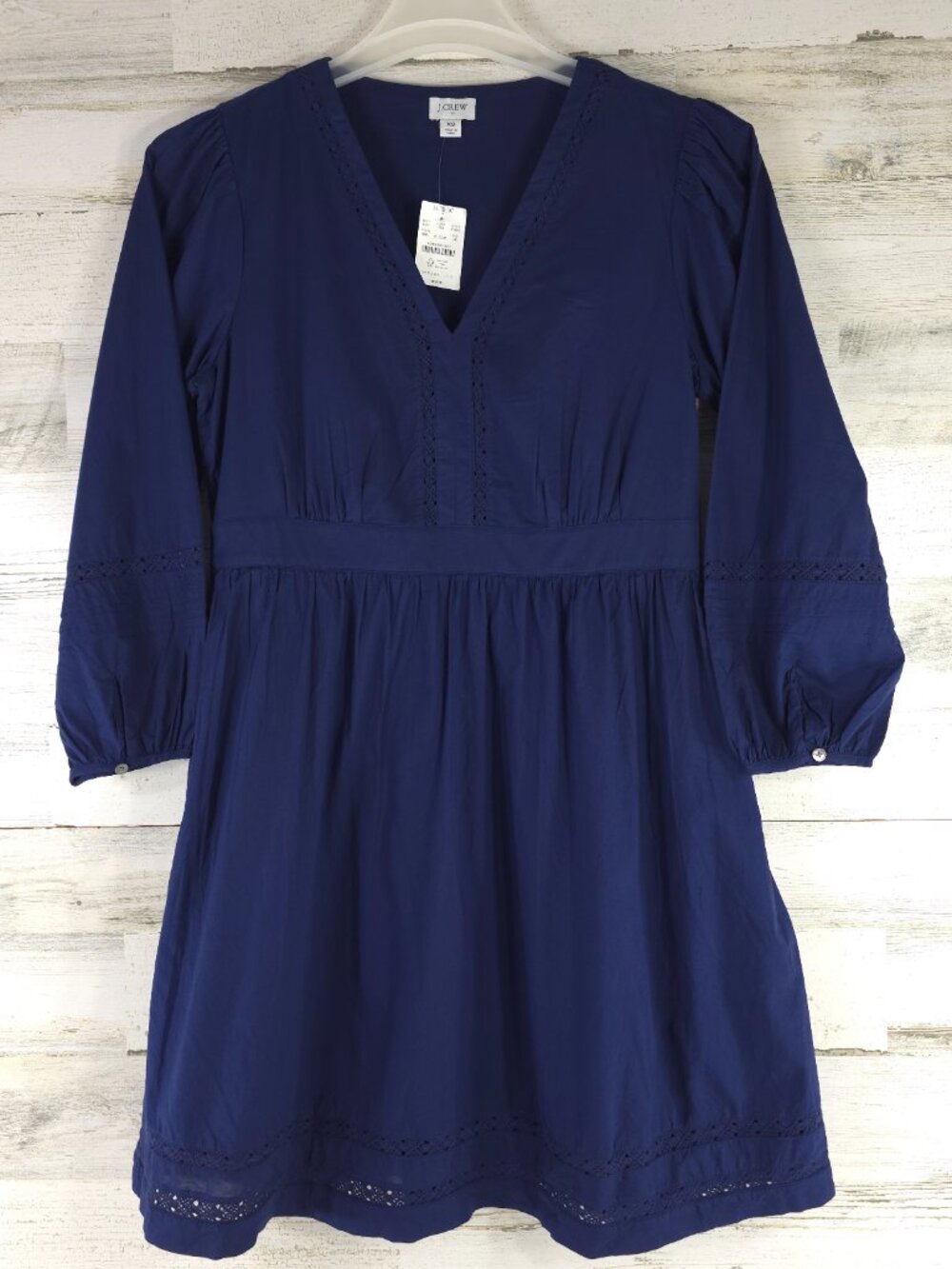 NWT J. CREW WOMEN`S SIZE XS V NECK MINI DRESS IN NAVY BLUE LONG SLEEVE LINED NEW